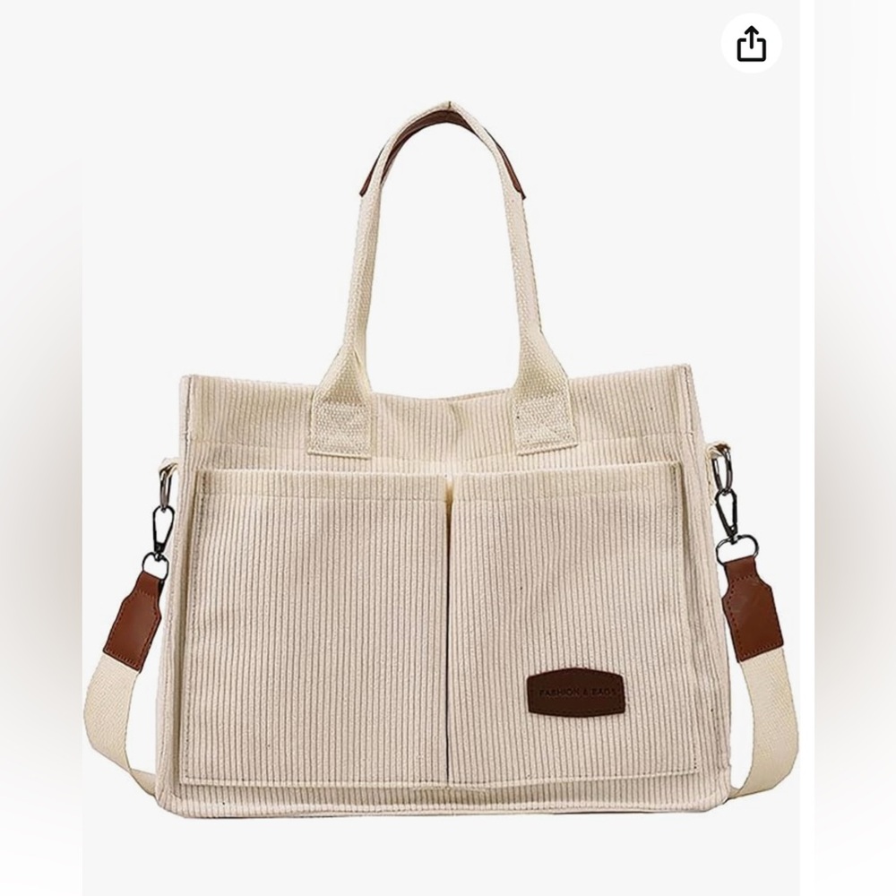 Fashion & Bags Beige Corduroy Shoulder or Crossbody Tote Bagy